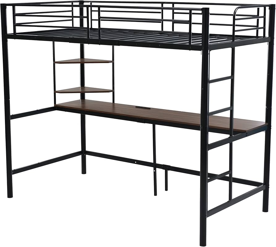 Amazon｜ロフトベッド 大人用 デスク付きク棚付き 収納付き ラック棚